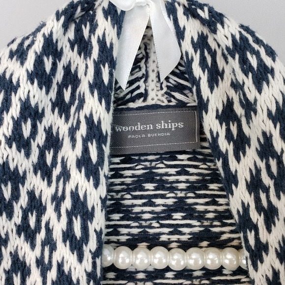 Anthropologie Wooden ships Navy and White Cardigan SZ S/M - Picture 3 of 6